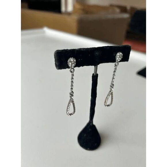 Elegant Clear Rhinestone Long Drop Evening Sparkle Pierced Earrings - Picture 1 of 3